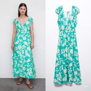 Mango Floral wrap neckline dress